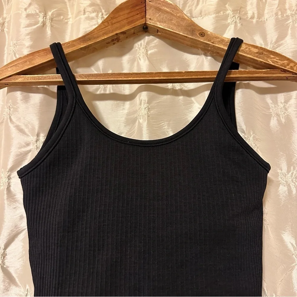 Lululemon Black Ebb to Street Bodysuit Ribbed Scoop Neck Sleeveless Tank Thong